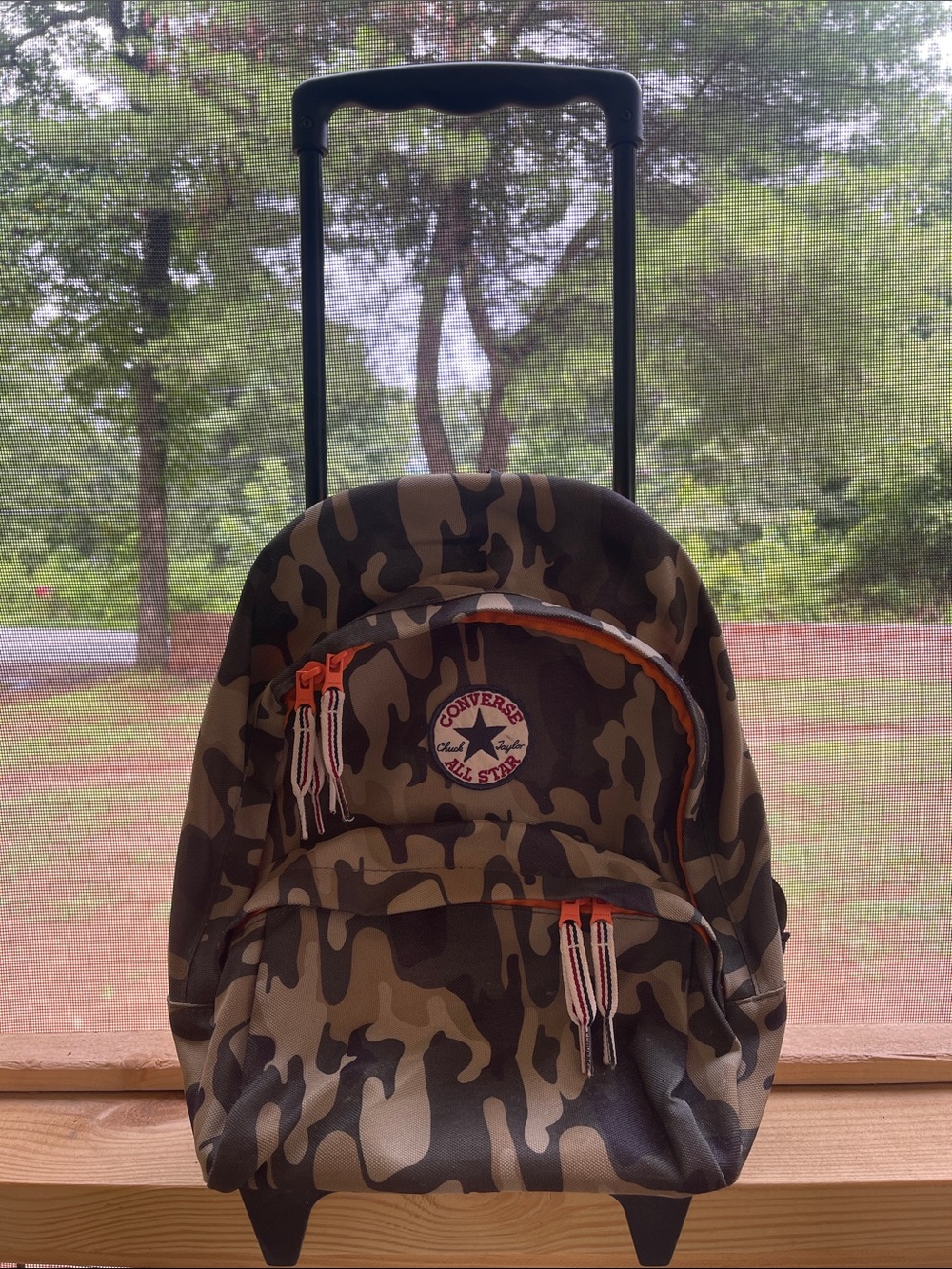 Toddler Converse Camouflage Rolling Backpack with Orange Accents